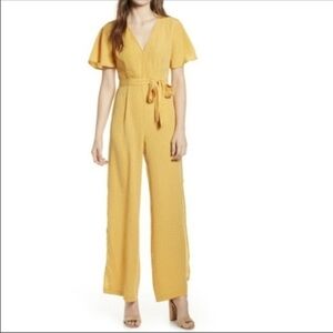 Material Girl Yellow With White Polka Dot Jumpsuit Size S